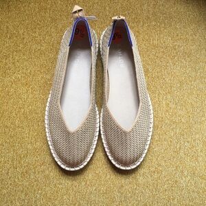 Rothy's Espadrilles Tan Gold Metallic Women's Slip on Shoes NWT Size 9 1/2